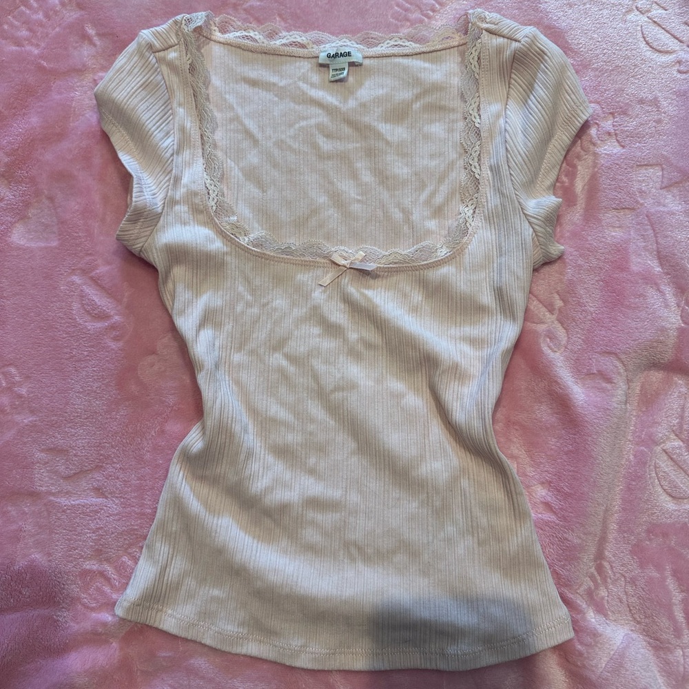Garage Blush Lace Accent Top